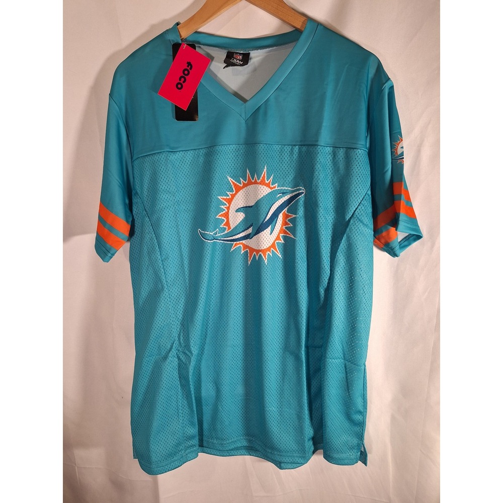 FOCO NFL Miami Dolphins Mens Large Aqua V-Neck Mesh Jersey TSVNNFEXRGSHTJRMDL